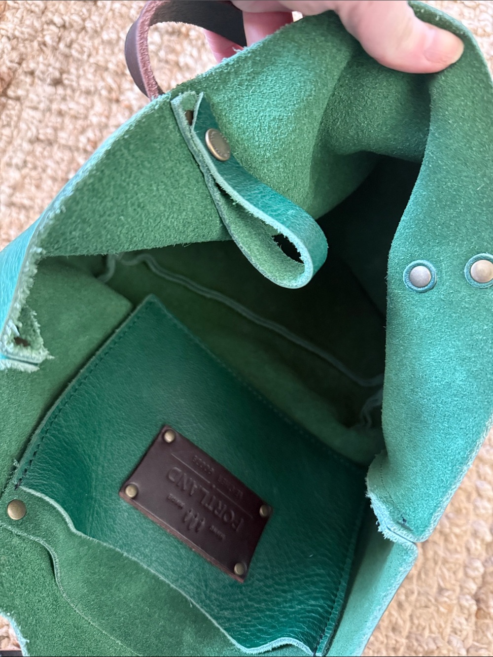 Portland Leather Green Leather Tote Bag with Brown Straps - Picture 5 of 6